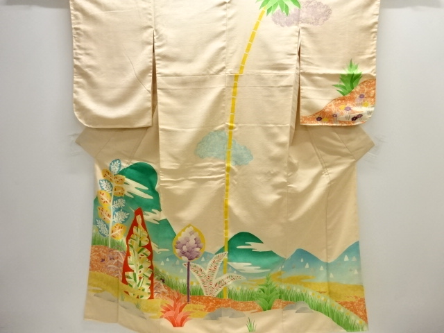 大正ロマン　樹木に遠山模様刺繍着物